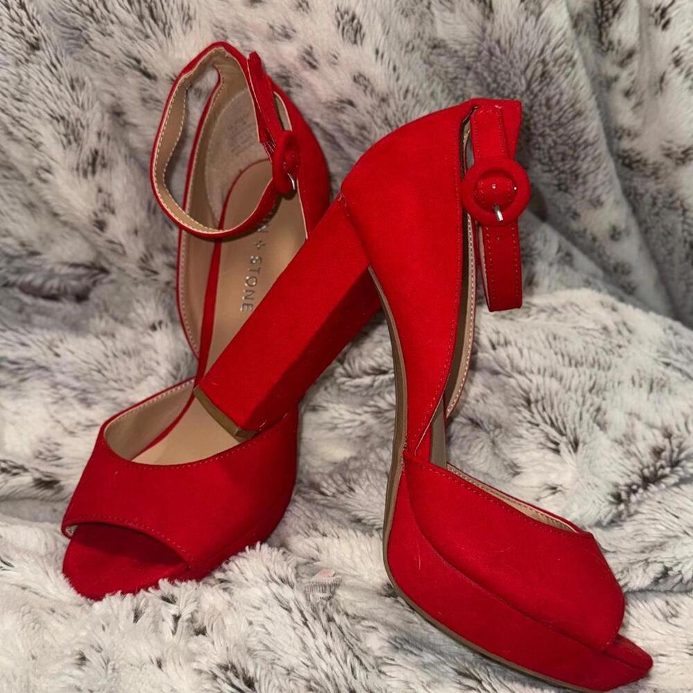 Sun + Stone Women's Red Velvet Heels